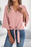 V-neck Seven Quarter Sleeve Chiffon Shirt