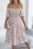 Square Collar Waist Cinching Floral Dress