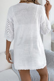 Solid Color Hollow Short Sleeved Knitted Cardigan