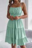 Sleeveless Waist Cinching Solid Color Dress