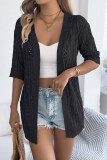 Hollow Out Mid Sleeve Knitted Solid Color Cardigan