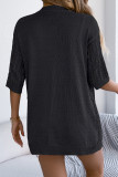 Hollow Out Mid Sleeve Knitted Solid Color Cardigan