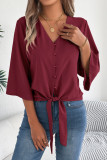 V-neck Seven Quarter Sleeve Chiffon Shirt
