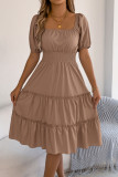 Square Neck Short Sleeved Ruffle Edge Dress