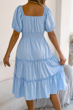 Square Neck Short Sleeved Ruffle Edge Dress