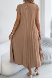 Round Neck Short Sleeved Pocket Pleated Dress
