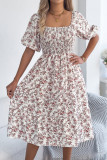 Square Collar Waist Cinching Floral Dress