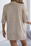 Hollow Out Mid Sleeve Knitted Solid Color Cardigan
