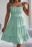 Sleeveless Waist Cinching Solid Color Dress