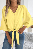 V-neck Seven Quarter Sleeve Chiffon Shirt