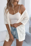 Hollow Out Mid Sleeve Knitted Solid Color Cardigan