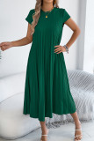 Round Neck Short Sleeved Pocket Pleated Dress