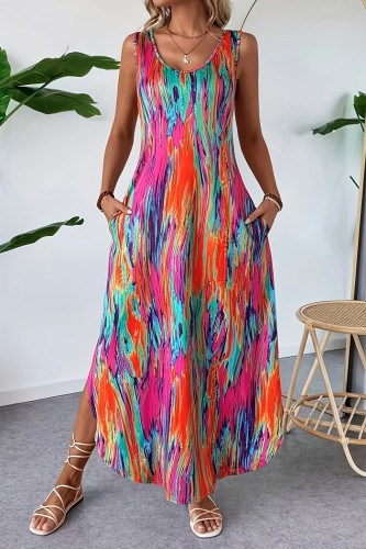 Zebra Print V-neck Sleeveless Large Size Dress