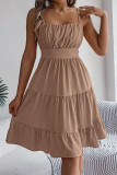 Sleeveless Waist Cinching Solid Color Dress
