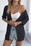Hollow Out Mid Sleeve Knitted Solid Color Cardigan