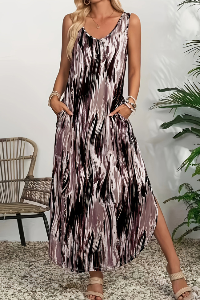Zebra Print V-neck Sleeveless Large Size Dress