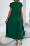 Round Neck Short Sleeved Pocket Pleated Dress