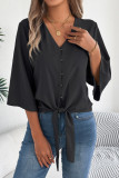 V-neck Seven Quarter Sleeve Chiffon Shirt