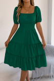 Square Neck Short Sleeved Ruffle Edge Dress