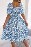 Square Collar Waist Cinching Floral Dress