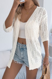 Hollow Out Mid Sleeve Knitted Solid Color Cardigan