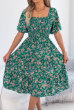 Square Collar Waist Cinching Floral Dress