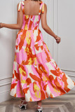 Printed Vacation Style Camisole Backless Dress