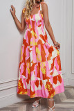 Printed Vacation Style Camisole Backless Dress