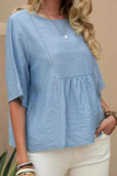 Round Neck Mid Sleeve Hollowed Out Shirt