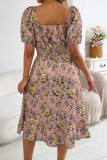 Short Sleeved Floral Print Ruffle Edge Dress
