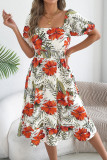 Floral Off-shoulder Short-sleeved Ruffled Dress