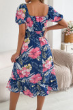 Floral Off-shoulder Short-sleeved Ruffled Dress