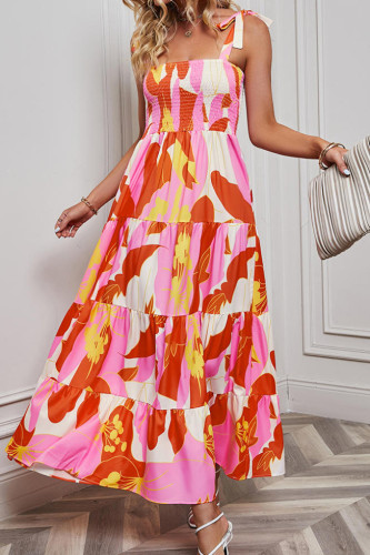 Printed Vacation Style Camisole Backless Dress