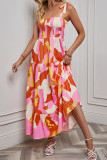 Printed Vacation Style Camisole Backless Dress