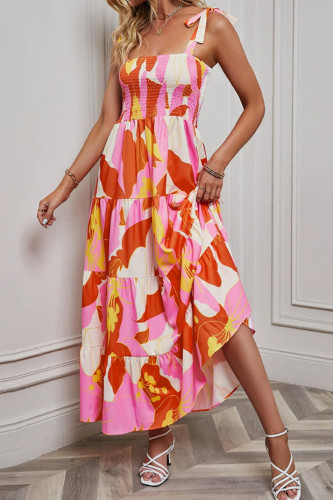Printed Vacation Style Camisole Backless Dress