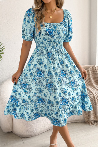 Short Sleeved Floral Print Ruffle Edge Dress