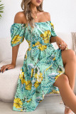 Floral Off-shoulder Short-sleeved Ruffled Dress