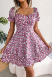 Floral Lace Up Ruffle Edge Short Sleeved Dress