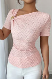 Solid Color Metal Buckle Short Sleeved Shirt