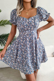 Floral Lace Up Ruffle Edge Short Sleeved Dress