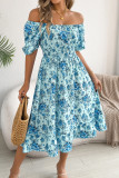 Short Sleeved Floral Print Ruffle Edge Dress