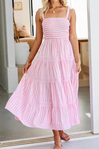 Striped Printed Camisole Waist Cinching Dress