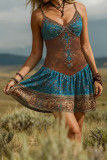 Vintage V-neck Camisole Printed Vest Dress