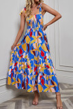 Printed Vacation Style Camisole Backless Dress
