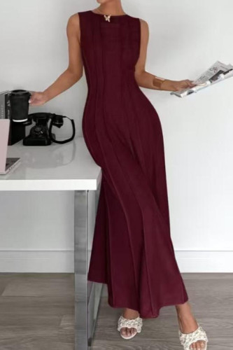 Sleeveless Pleated Round Neck Knitted Dress