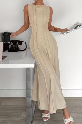 Sleeveless Pleated Round Neck Knitted Dress