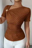 Solid Color Metal Buckle Short Sleeved Shirt