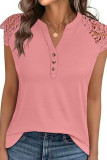 Solid Color Lace Patchwork V-neck T-shirt