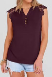 Solid Color Lace Patchwork V-neck T-shirt