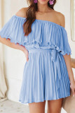 One Shoulder Pleated Short Sleeved Jumpsuit
